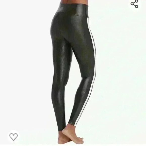 Women’s SPANX faux leather black / white stripe leggings- Size Medium - Picture 3 of 13
